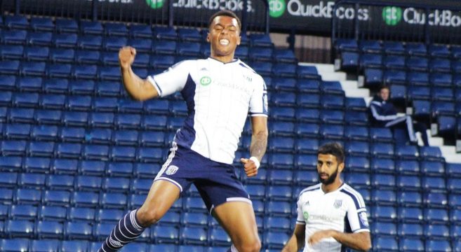 WBA player Tahvon Campbell celebrates goal