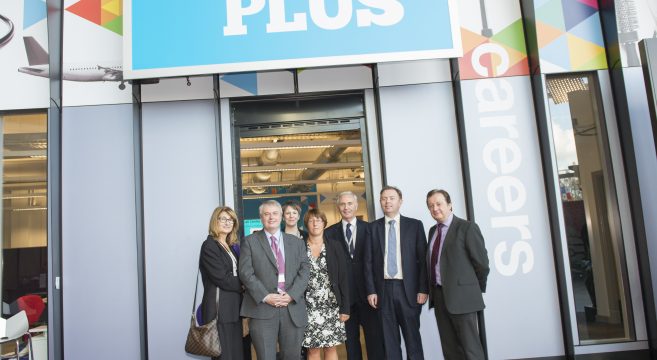 College and political leaders outside the Careers Hub