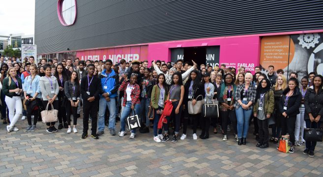 AS Level induction group outside Central Saint Michael's campus