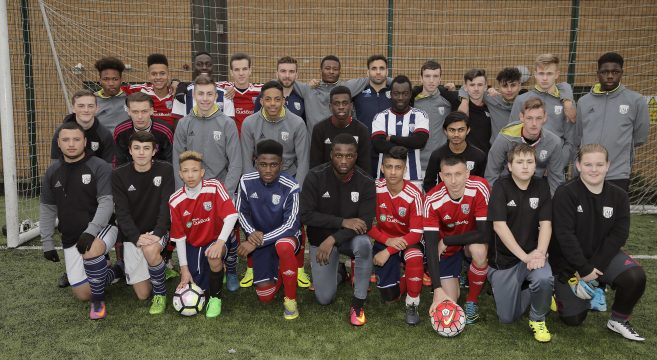 West Bromwich Albion players Robson-Kanu and Morrison with WBA Foundation Academy players