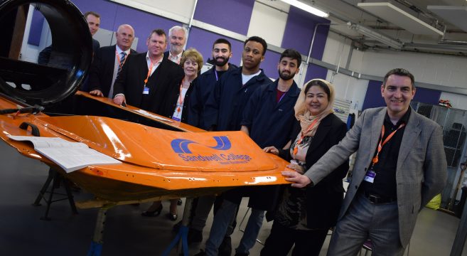 Hovercraft with Sandwell Council cabinet and students