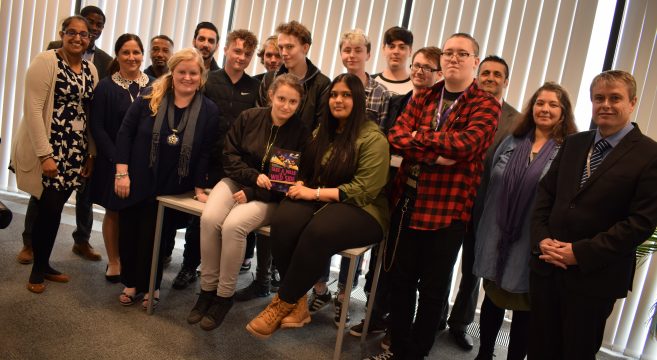 Theatre in Education group pictured with Sandwell College staff members