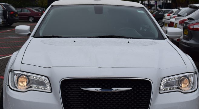 Close-up photo of white limo