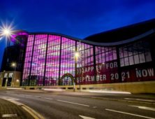 Sandwell College lit up in pink