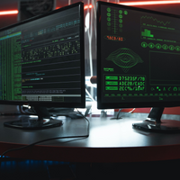 Cyber security with two computer screens