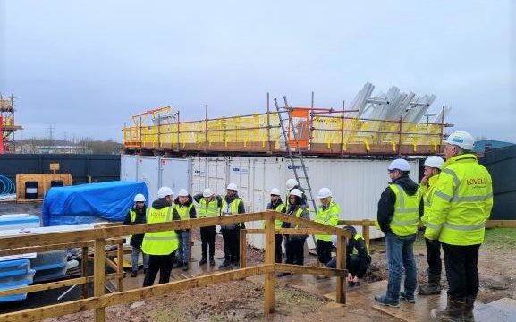 Construction students on a building site