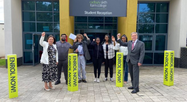 Principals with Cadbury students celebrating results