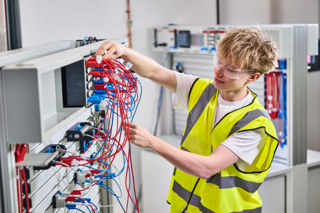 Engineering student working on electrical circuit