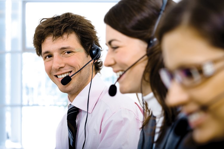 Customer service agents with headsets