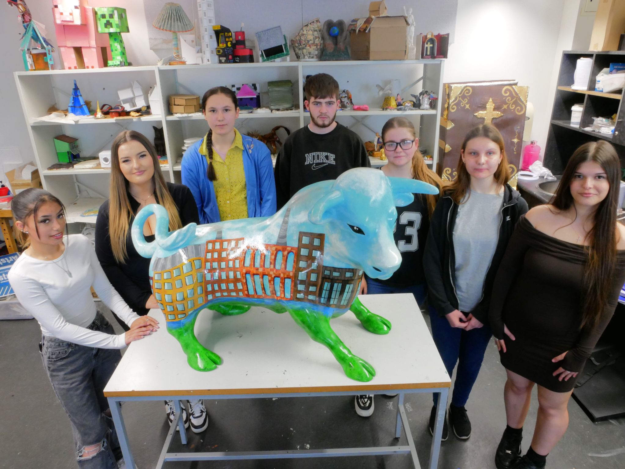 Sandwell College students with their finished Calf