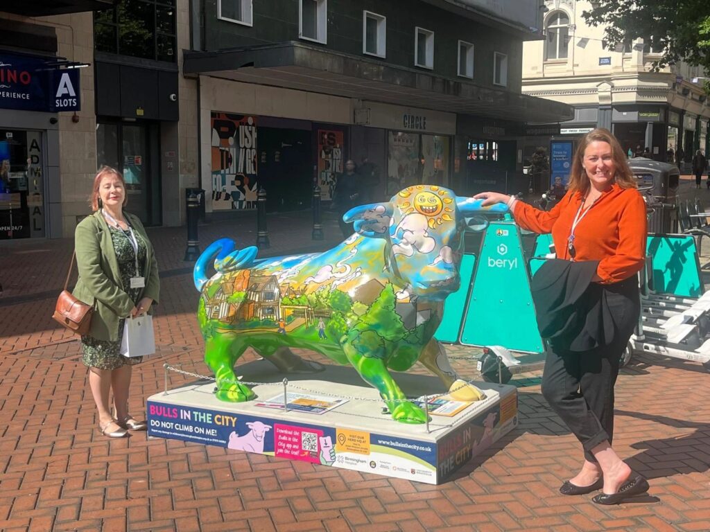 Michelle King and Angela Tombs with Sandwell bull