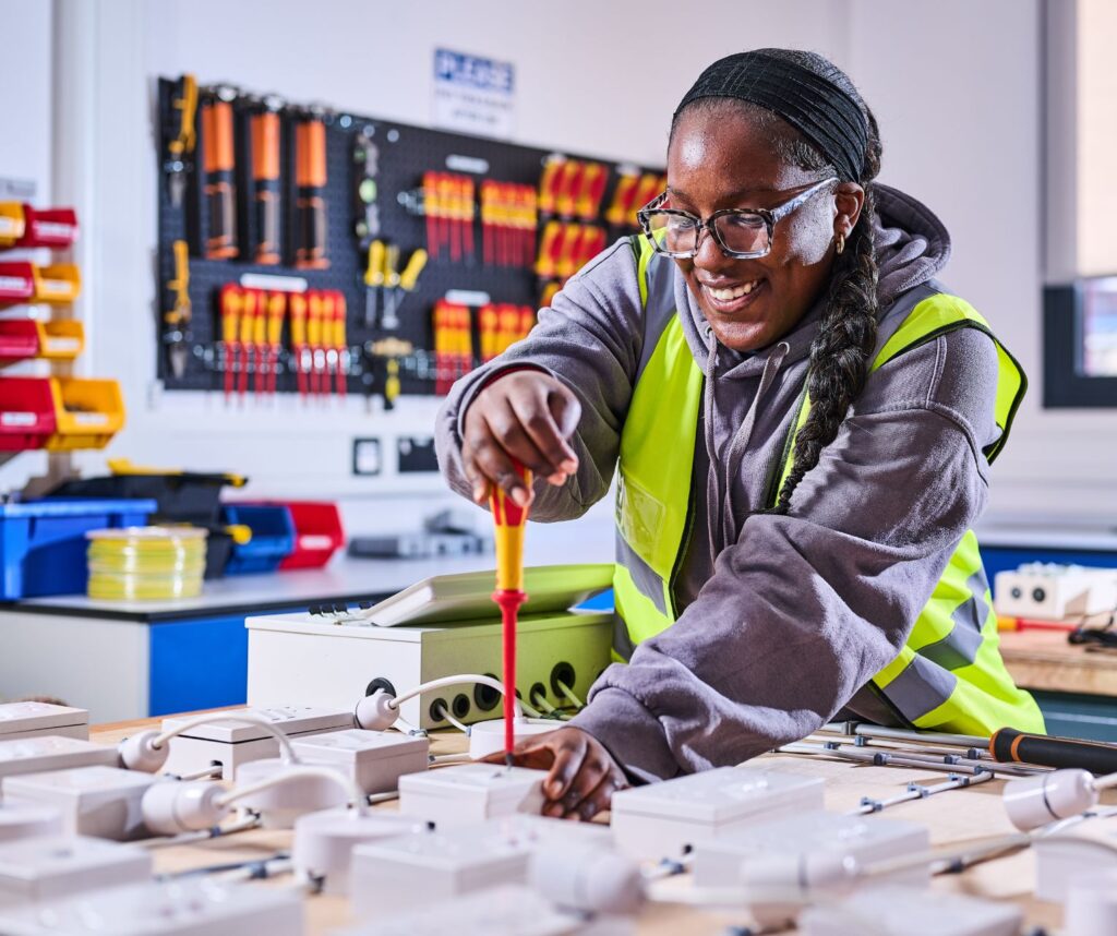 Engineering student using switch