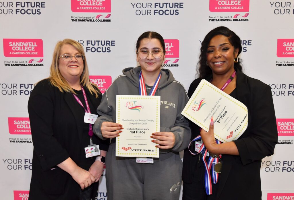 Award winning beauty student with two lecturers