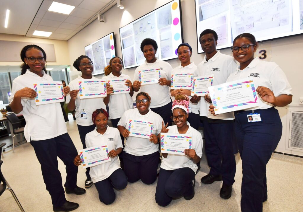 T Level Health students with certificates of placement completion