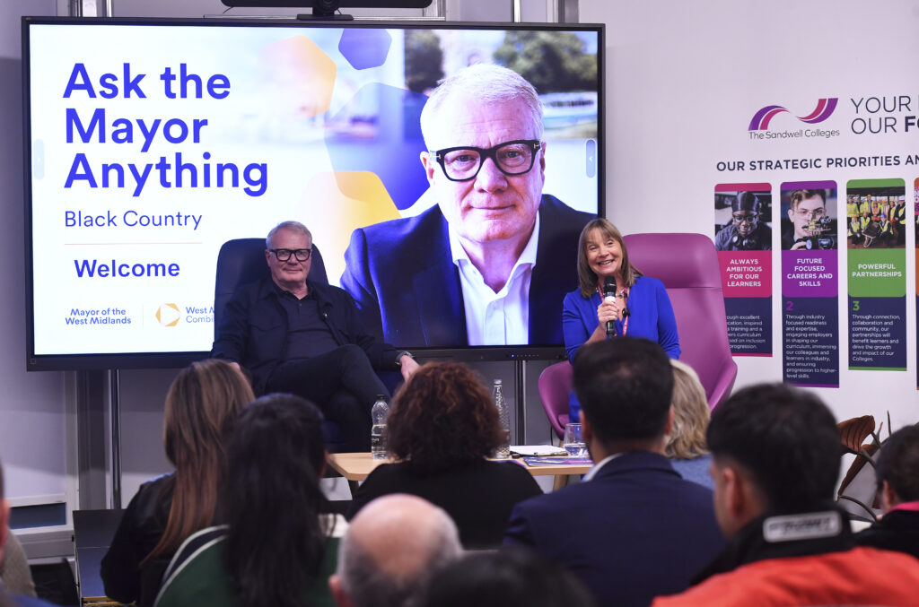 Mayor for the West Midlands Richard Parker attending an WMCA Ask the Mayor question and answer event at Sandwell College hosted by Lisa Capper MBE.